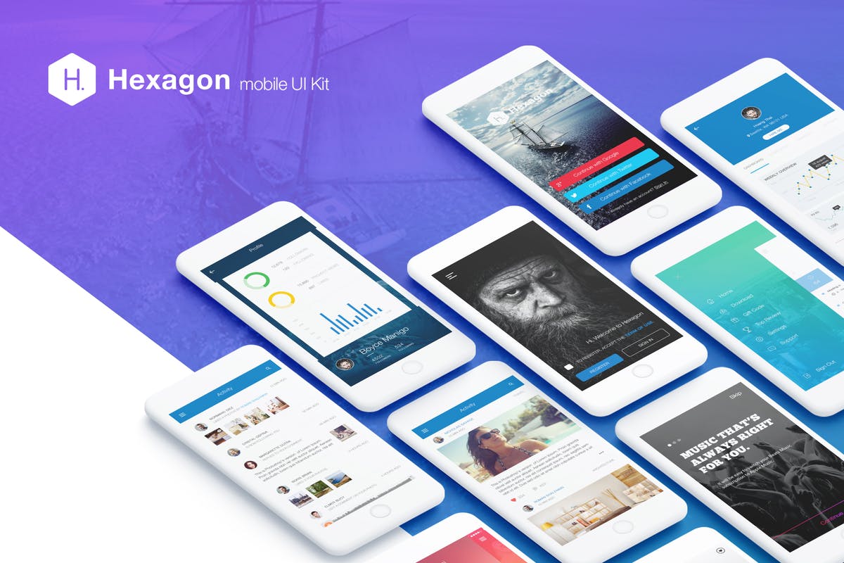 APP项目设计快速启动UI套件 Hexagon Mobile UI Kit插图