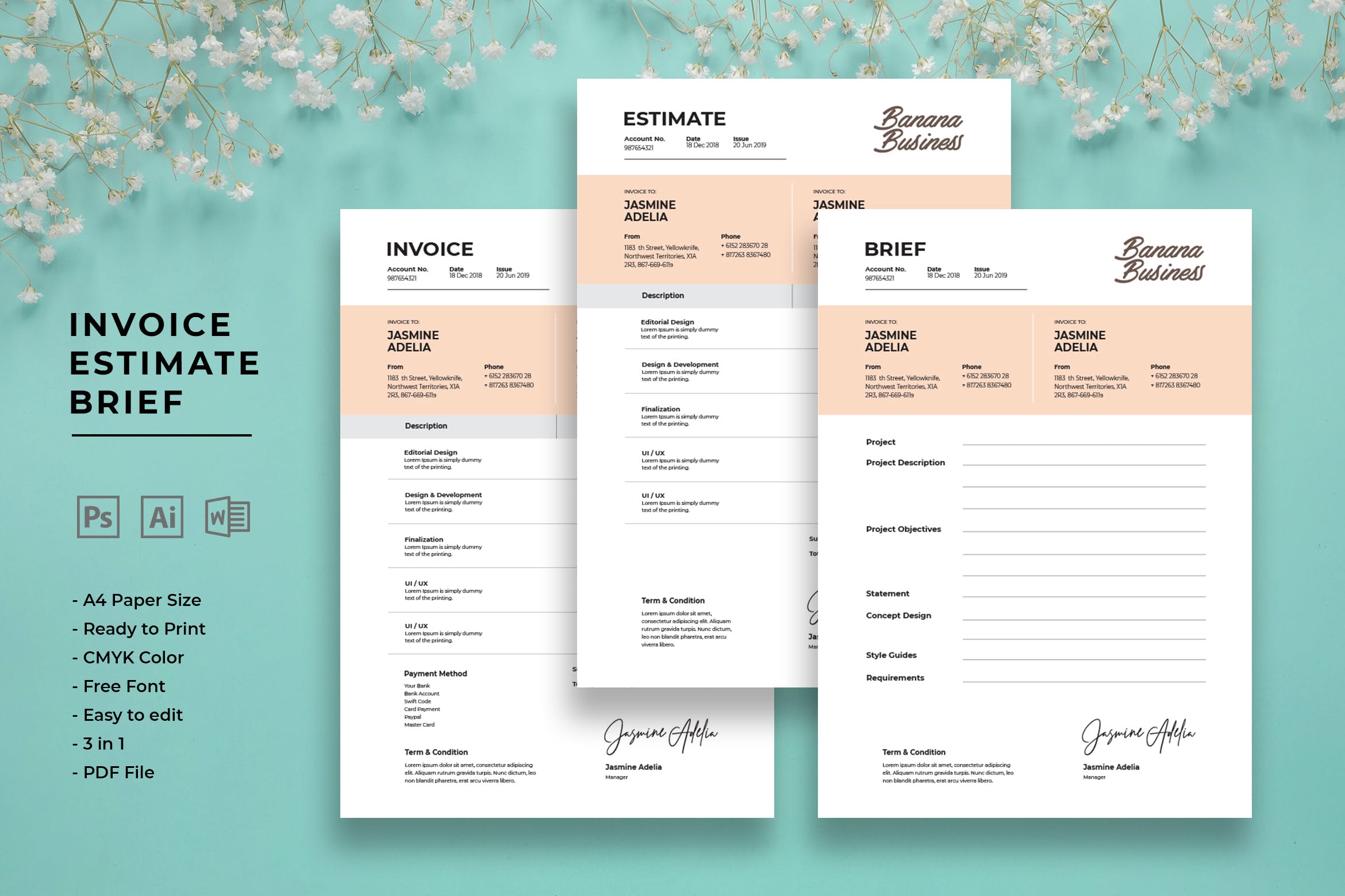 企业商用账单/发票/单据/费用清单设计模板 Invoice Estimate Brief插图