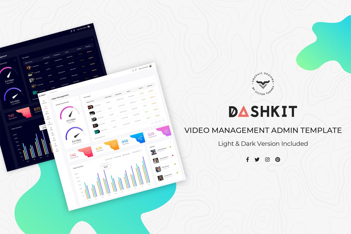 视频门户网站后台管理界面设计素材库精选模板 Video Management Admin Dashboard UI Kit插图(1)