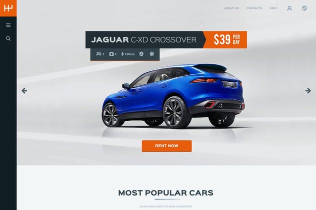 汽车租赁和预订网站设计PSD模板 Rentify – Car Rental & Booking PSD Template插图(1)
