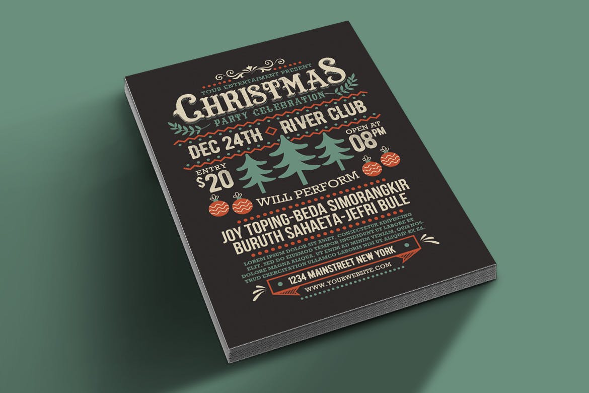 创意圣诞节活动邀请海报设计模板 Christmas Party Celebration插图(1)