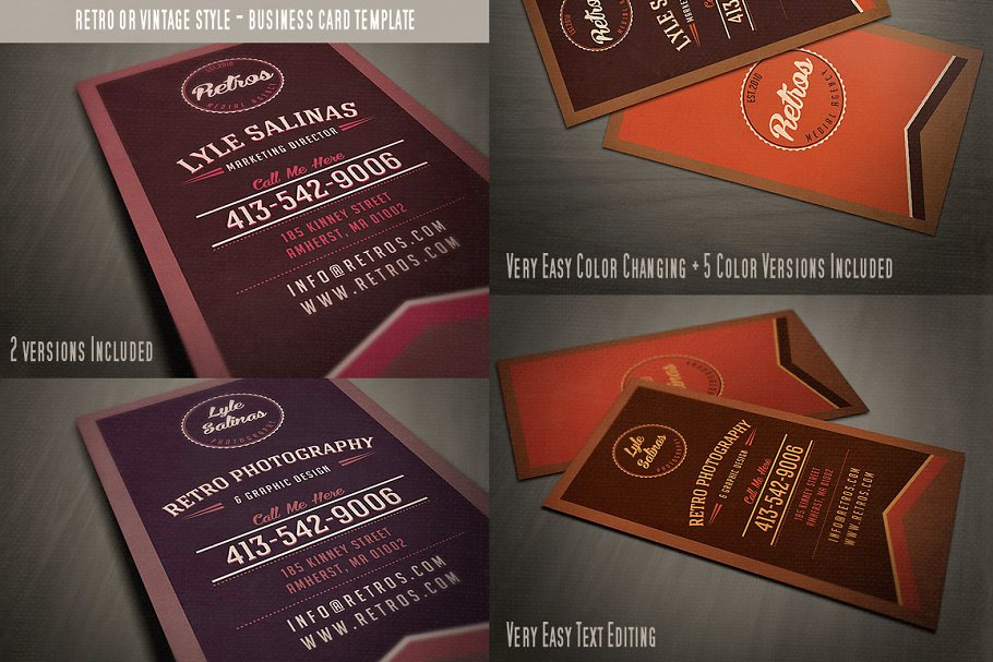 6款复古企业商务名片模板 Retro Business Cards插图(2)