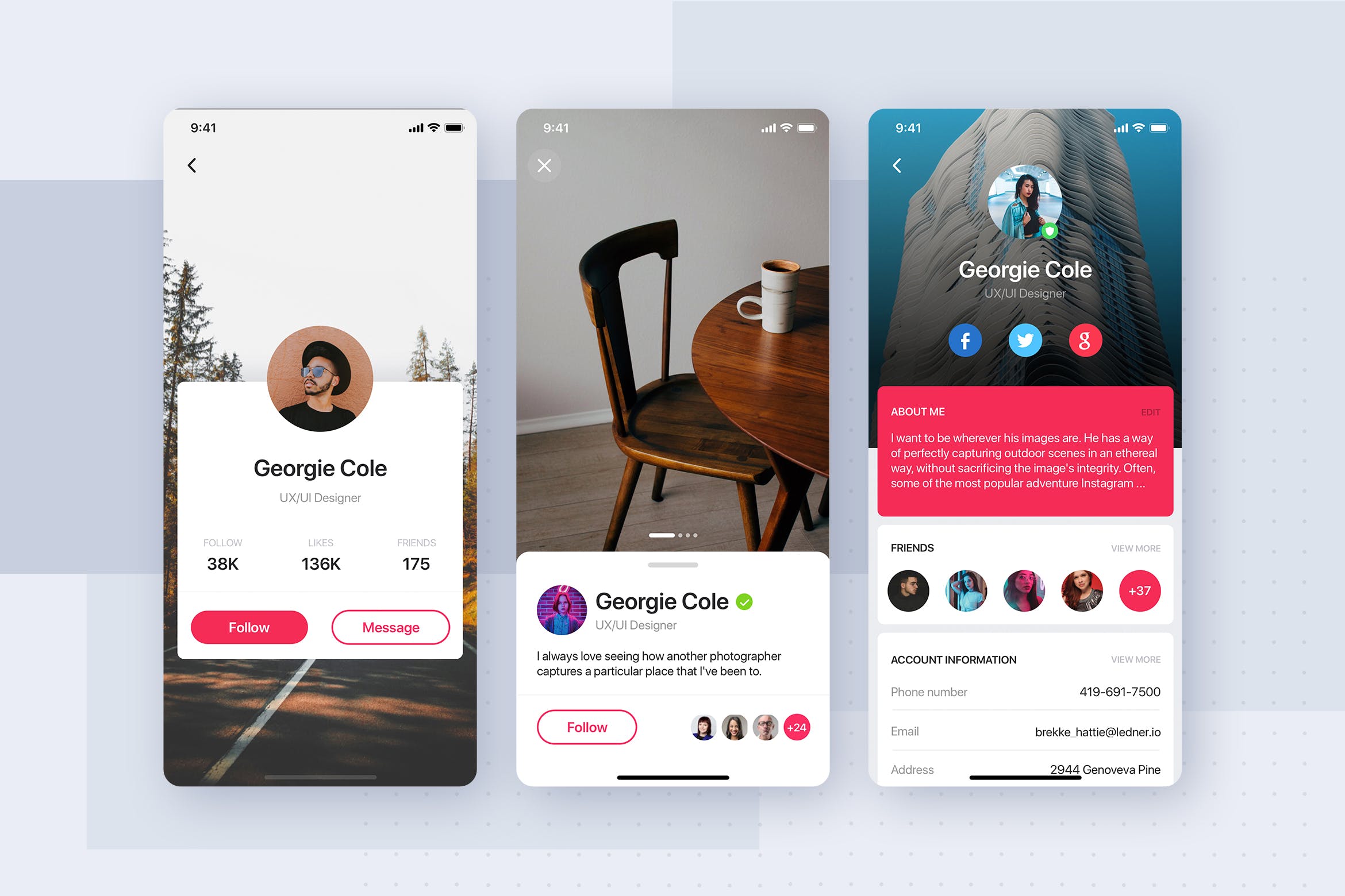APP注册用户中心界面UI设计SKETCH素材 User Profile UI screen for Sketch app插图