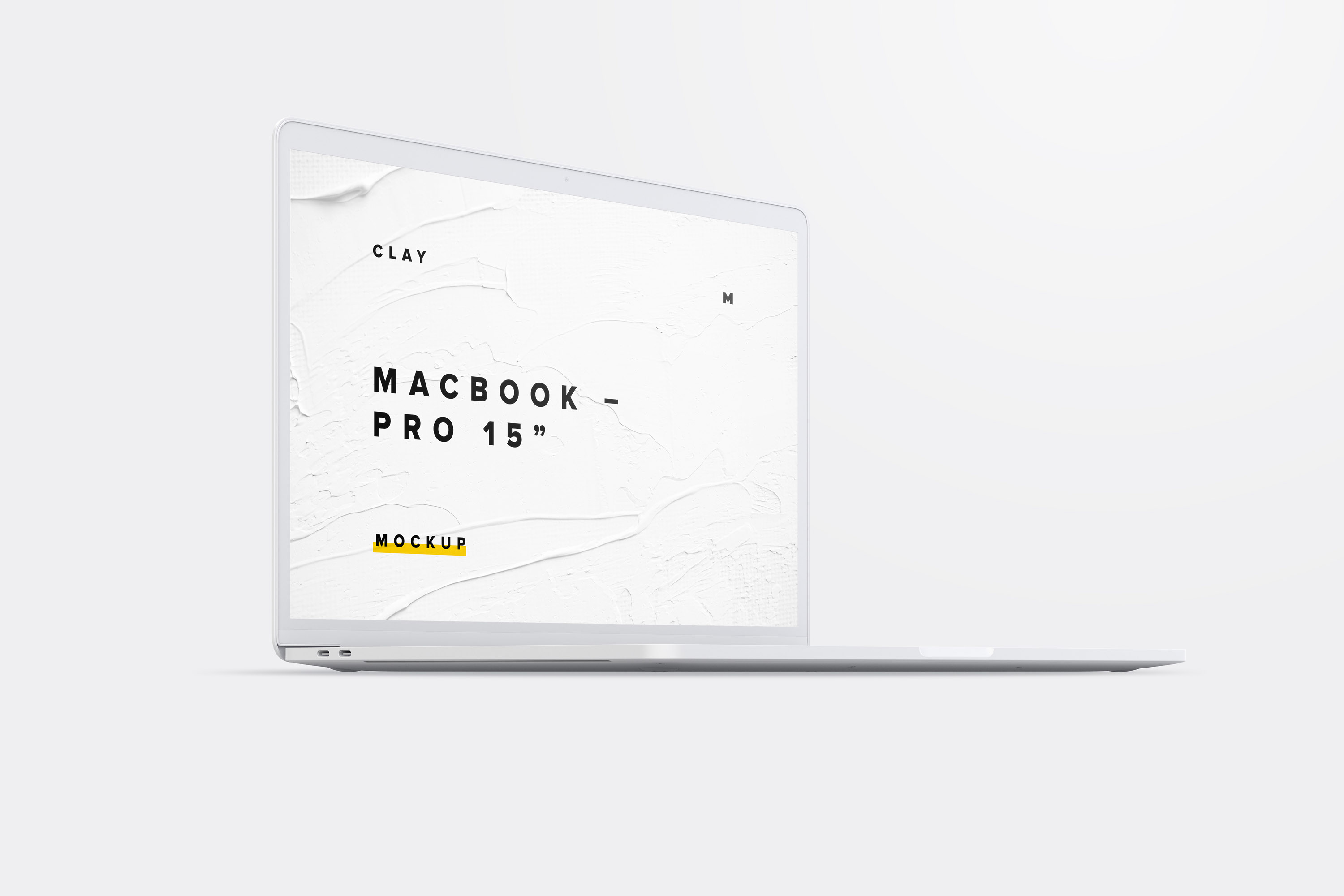 15寸MacBook Pro苹果笔记本电脑屏幕设计效果图预览前左视图样机02 Clay MacBook Pro 15" with Touch Bar, Front Left View Mockup 02插图