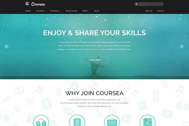 在线教育＆线上培训网站PSD模板 Coursea – Online Tutorials & Courses Template插图(2)