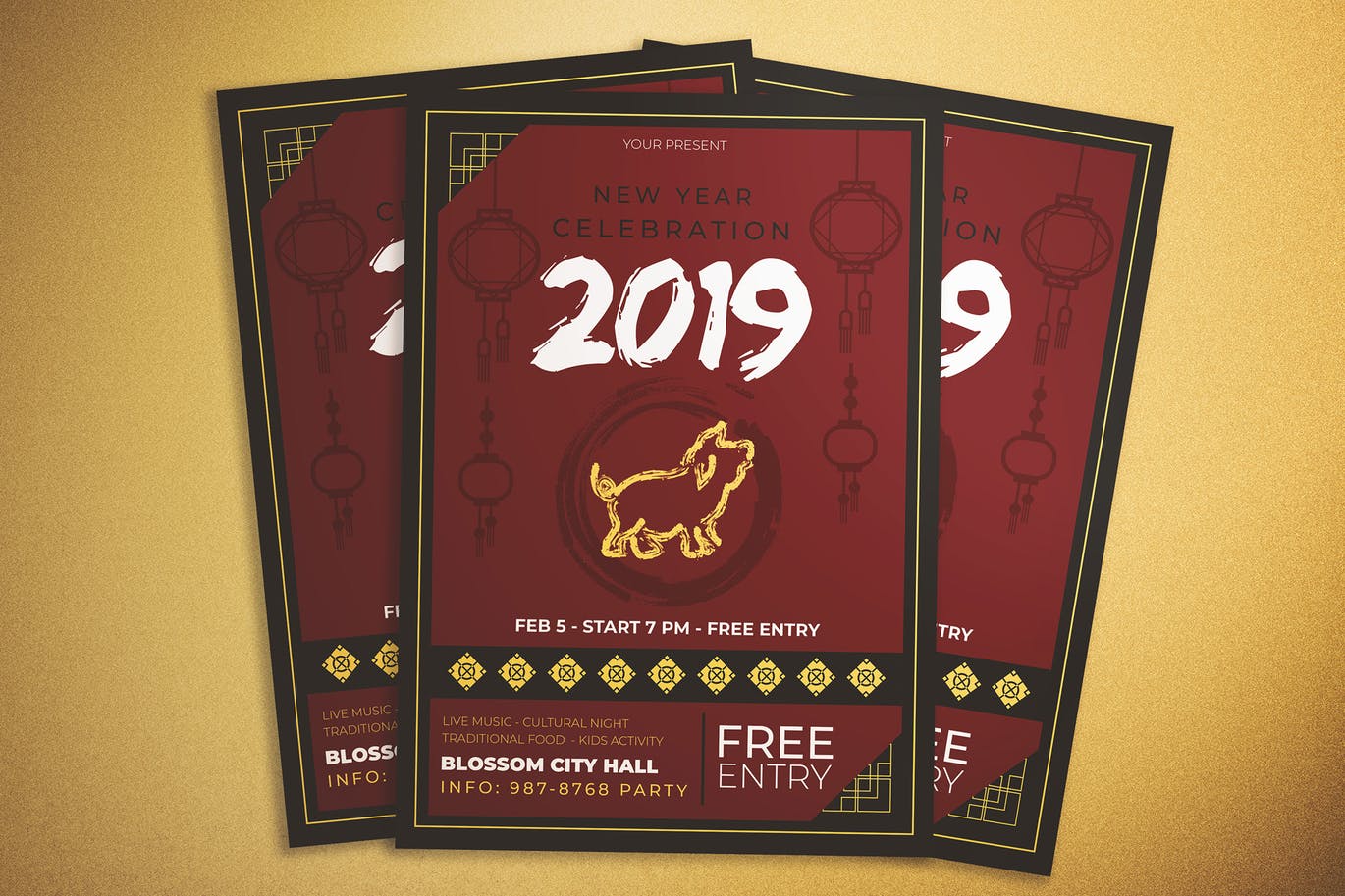 中国风新年庆祝活动海报传单素材库精选PSD模板 Chinese New Year Celebration Flyer插图