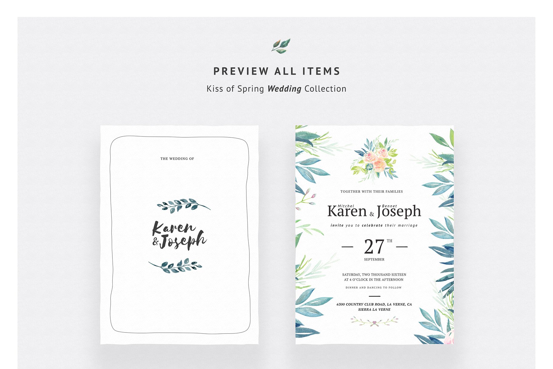 春天之吻水彩装饰婚礼设计物料模板 Kiss Of Spring Wedding Collection插图(2)