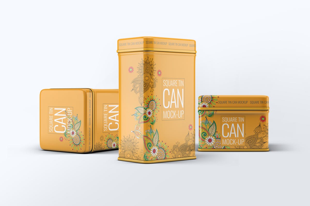 茶叶锡罐外观设计样机模板 Tin Cans Mock-Up Bundle插图
