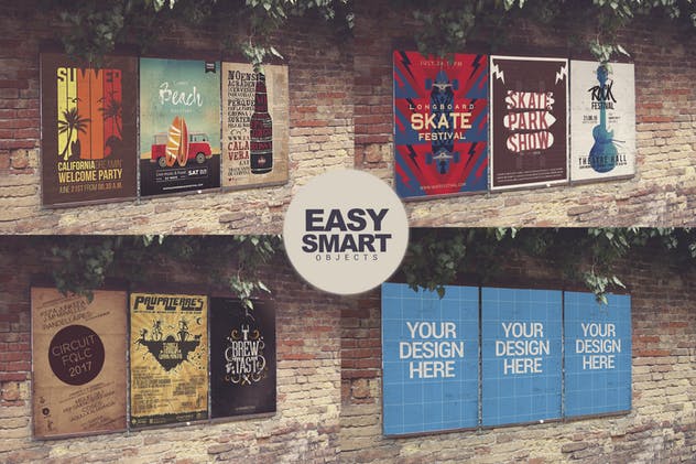 复古海报张贴场景样机模板 Venetian Wall View 3 in 1插图(1)