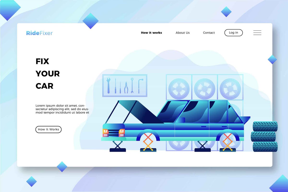 新概念汽车维修服务网站Banner&着陆页设计模板 Car Workshop – Banner and Landing Page插图