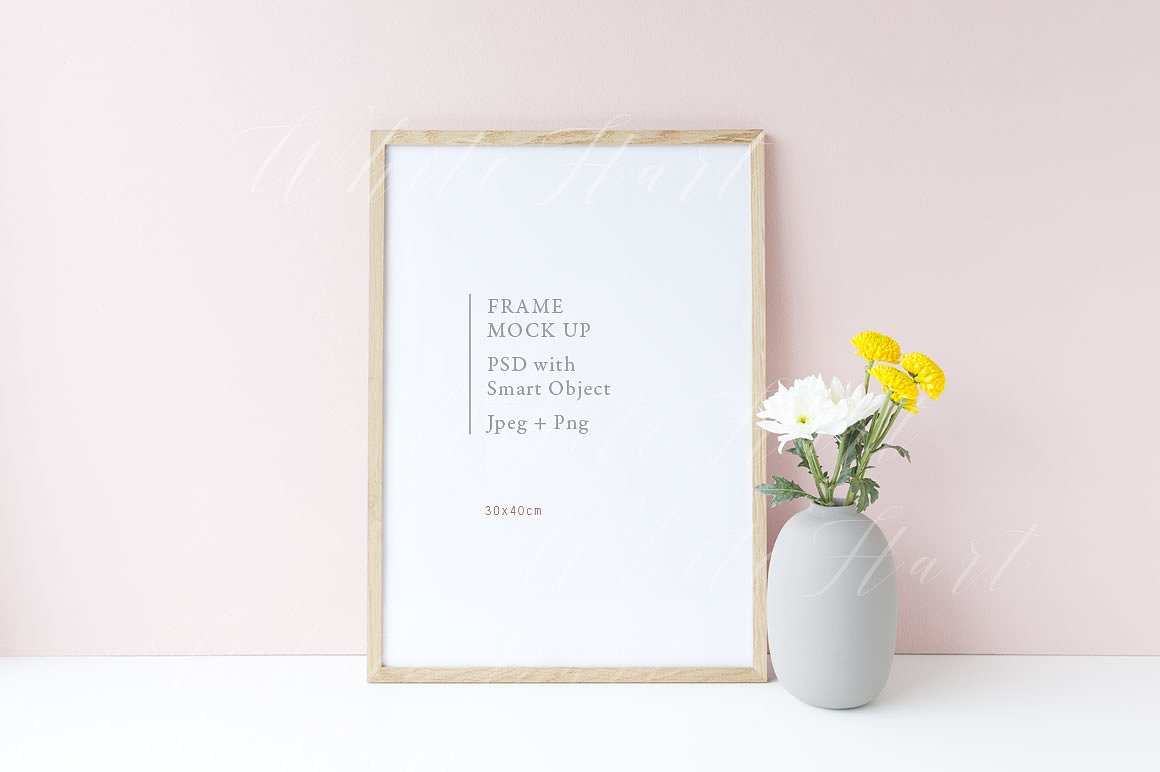 春季花卉系列30x40cm木质框架相框模板 30x40cm floral wood frame mock up插图
