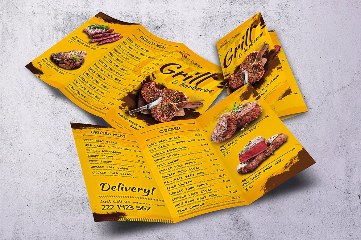 不同国家餐馆三折页菜单设计模板合集 Different Countries Trifold Food Menu Bundle插图(4)