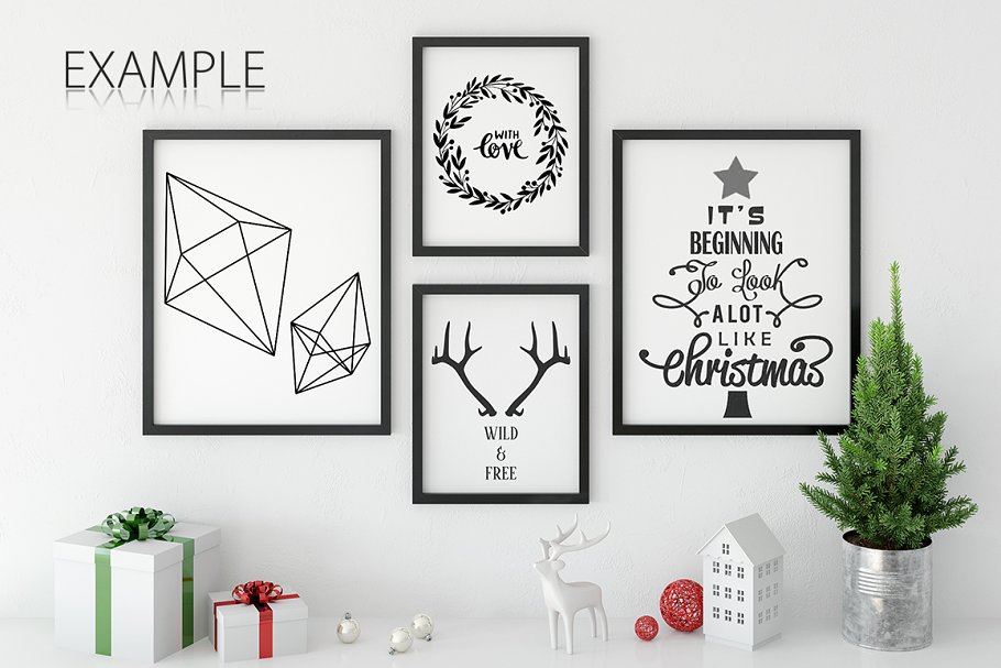 圣诞主题画框相框样机 Christmas Interiors Frame Mockup插图(8)