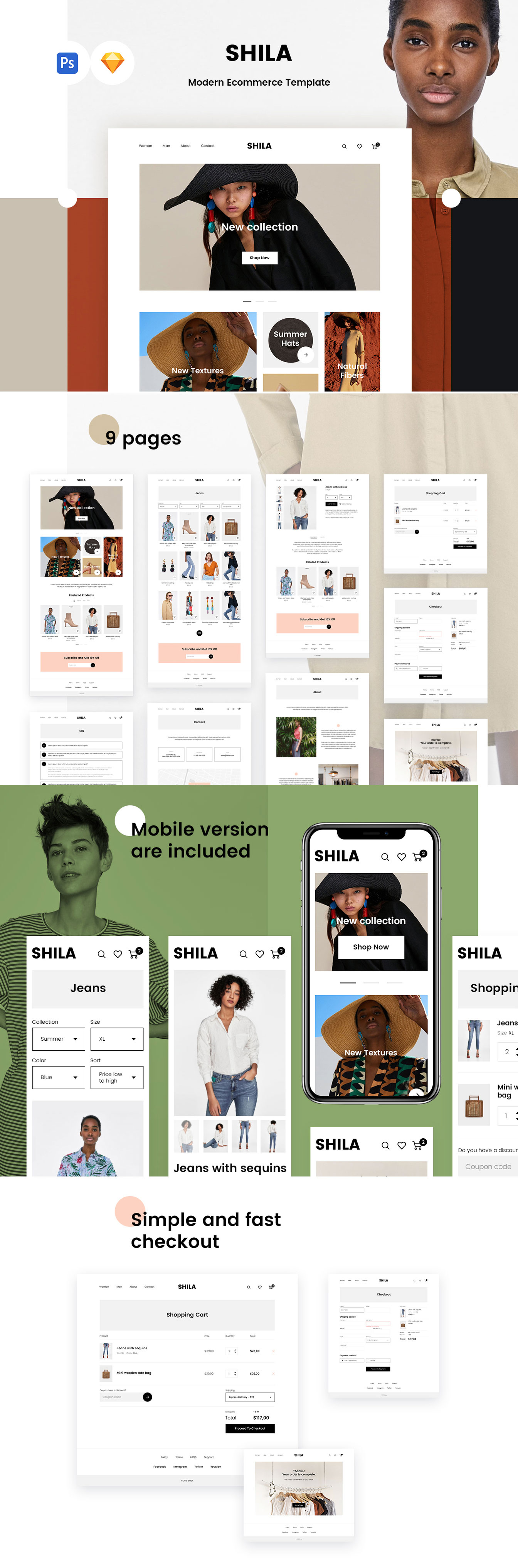 素材库下午茶：极简时尚的电商响应式网页模板下载[PSD,sketch]插图