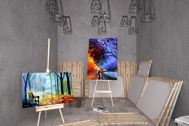 水彩油画手绘艺术作品画廊样机 Painting Gallery Mockup插图(4)