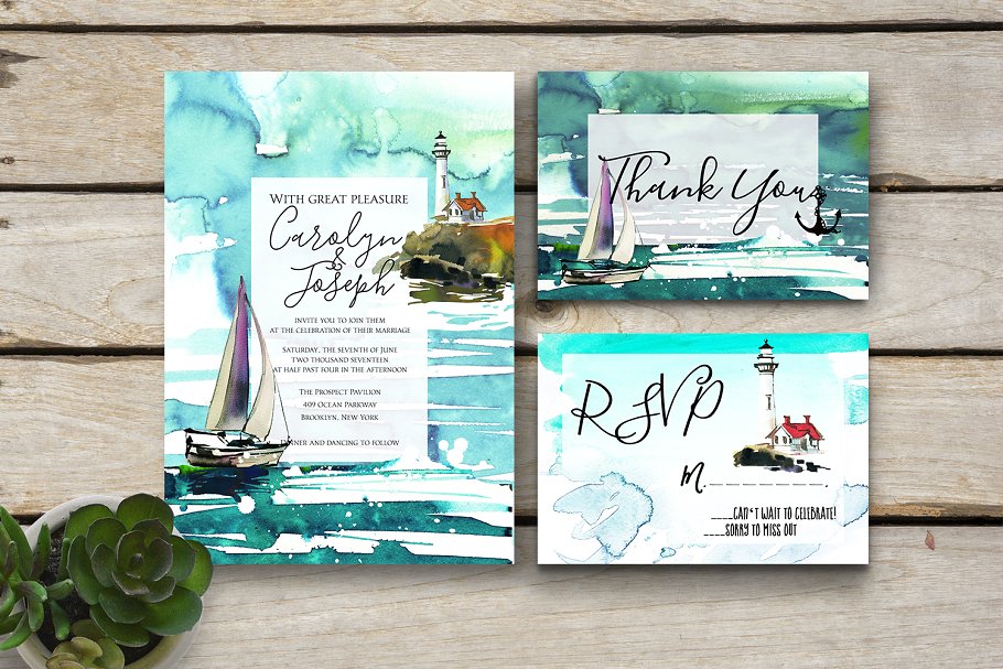 海景水彩场景设计素材包 Watercolor Trees Palms SeaScape Kit.插图(6)