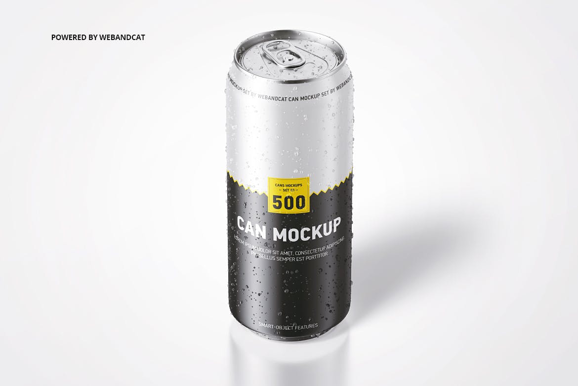 水滴效果图500毫升易拉罐外观设计效果图素材库精选 500ml Can Mockup with Water Droplets插图(3)