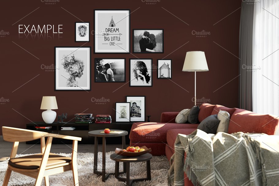 客厅卧室墙纸&相框画框样机模板合集 Interior Wall & Frames Mockup – 2插图(7)