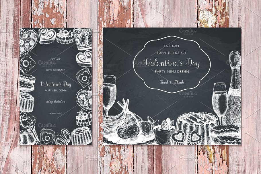 情人节主题配色食品和饮料手绘插画 Food & Drinks for Valentine’s Day插图(5)