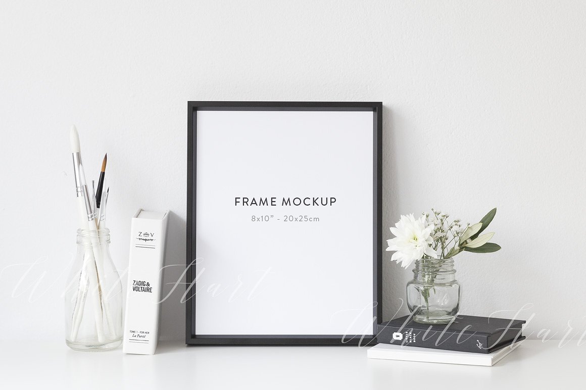 黑色实木相框样机 Frame mockup – 8×10 – Png/Jpg/Psd插图