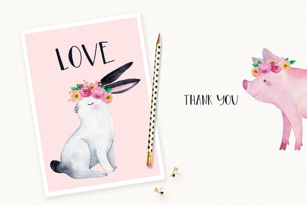 农场家畜动物水彩插画套装Vol.1 FARM ANIMALS watercolor set PART 1插图(6)