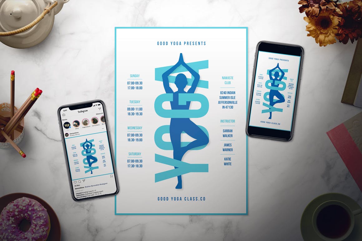 瑜伽俱乐部培训课程推广活动海报传单设计模板 Yoga Class Flyer Set插图(1)