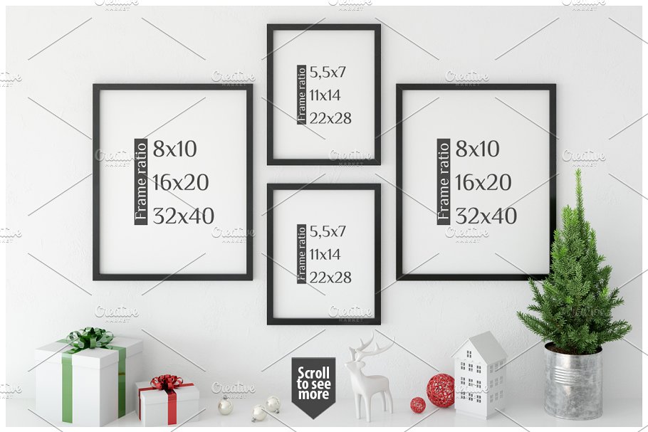 圣诞主题画框相框样机 Christmas Interiors Frame Mockup插图(2)