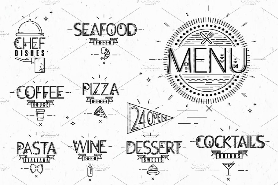 复古扁平风格酒水菜单海报模板 Flat Menu vintage插图(2)