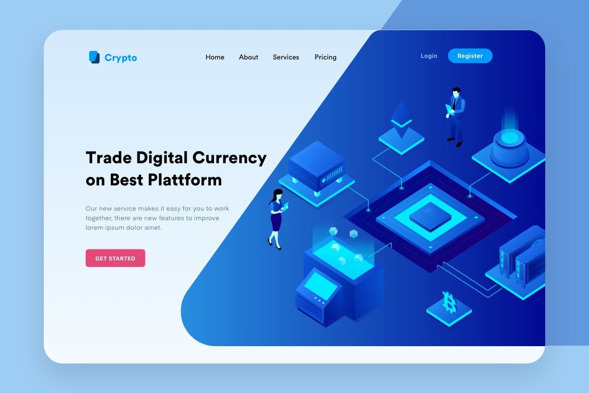 加密货币概念主题网站设计矢量插画 Cryptocurrency Desktop Header Illustration插图(1)