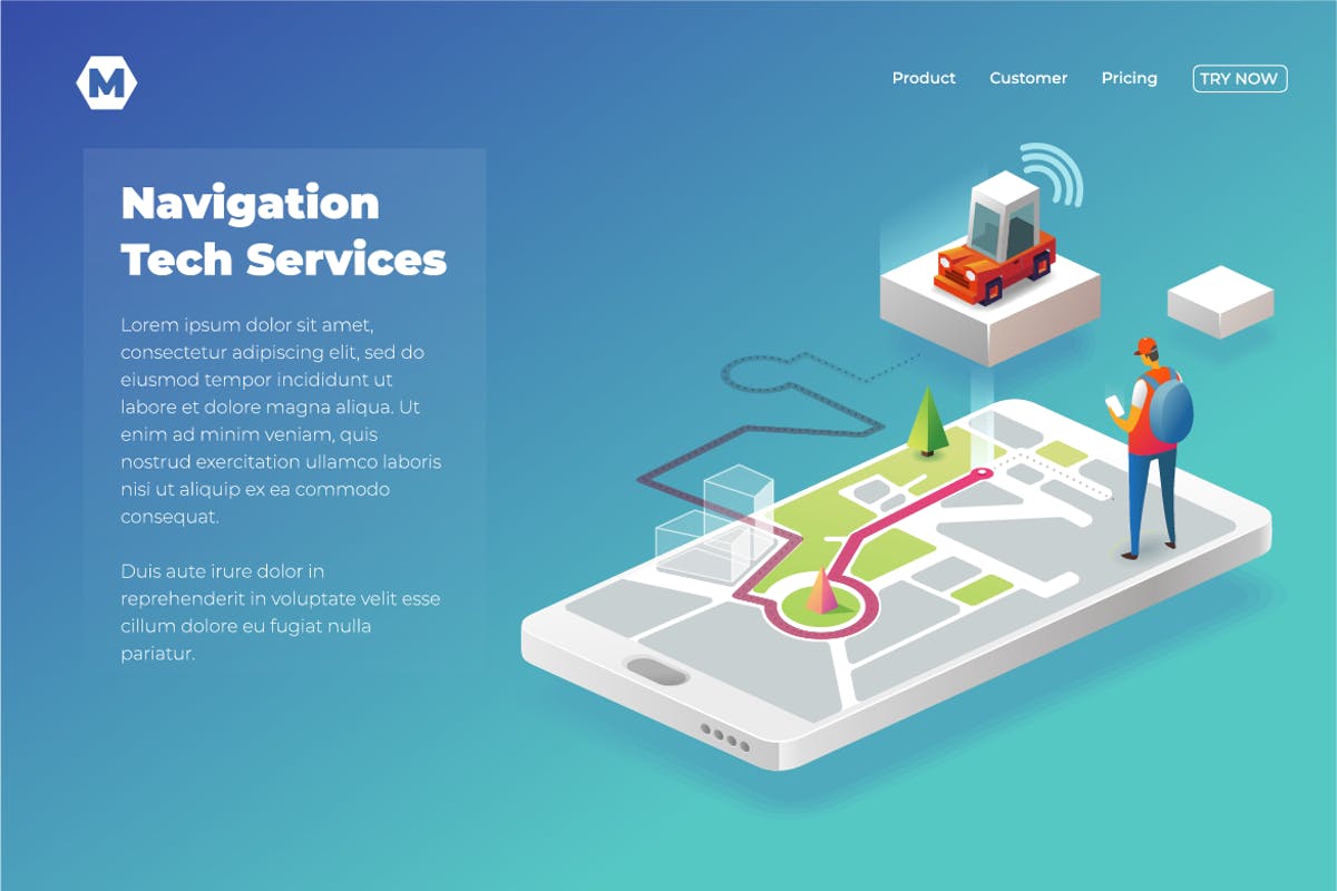 租车技术服务概念插画设计网站着陆页模板 Online Taxi in modern world插图