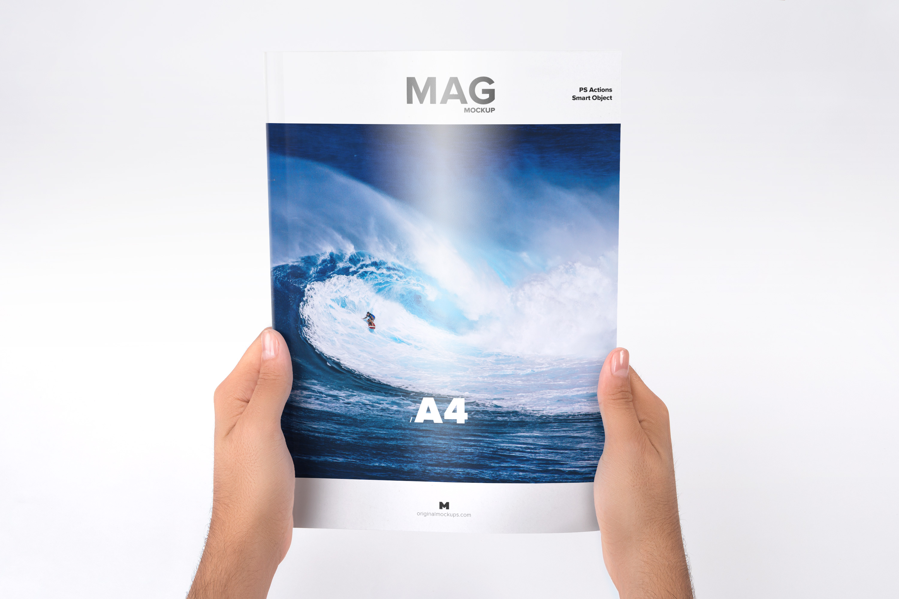 手持杂志场景A4杂志封面设计样机 Holding Closed A4 Magazine Mockup插图