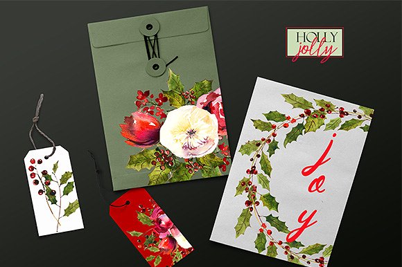 圣诞水彩剪辑集（一堆圣诞元素） Holly Steams Christmas Watercolors插图(16)