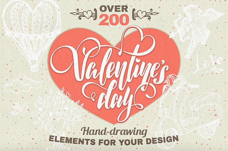 200个常用情人节手绘素材包[PSD,EPS]插图