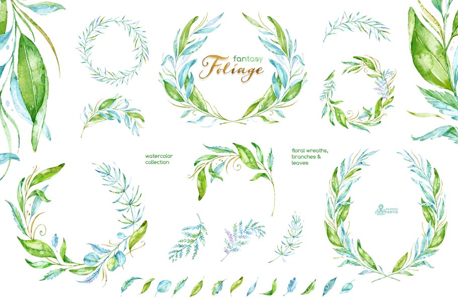 梦幻花卉插画素材 Fantasy Foliage. Floral collection插图(1)