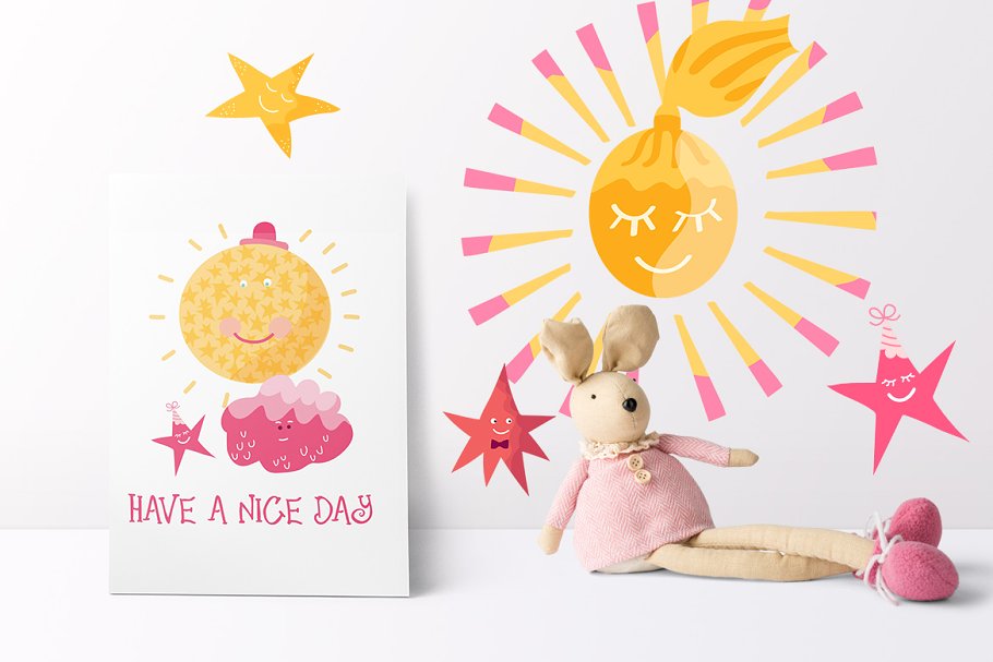 太阳，星星和月亮手绘剪贴画素材 Sun, Stars and Moon插图(2)