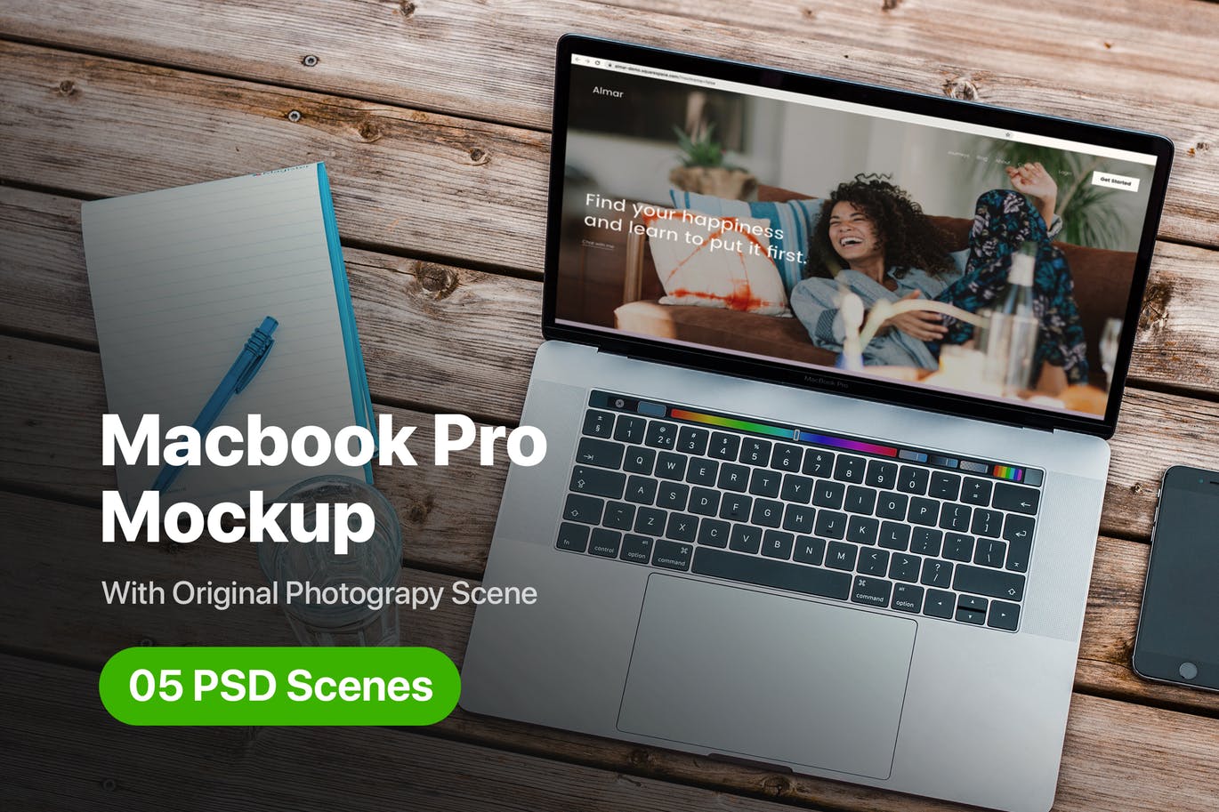办公桌场景MacBook Pro屏幕预览样机模板v1 Macbook Pro Mockup Set Vol 01插图
