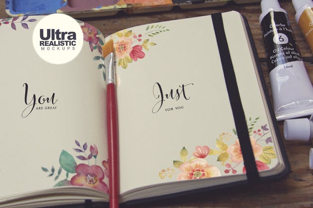 水彩画创作画室场景袖珍笔记本样机模板v4 Pocket Notebook Vertical插图(3)