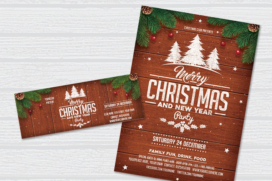 圣诞节&新年派对活动传单模板 Christmas& New Year Party Flyer插图(1)