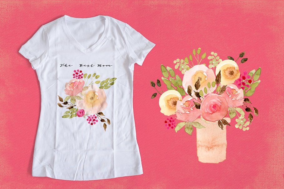 优雅水彩康乃馨手绘插画 The Best Mom Flowers插图(1)