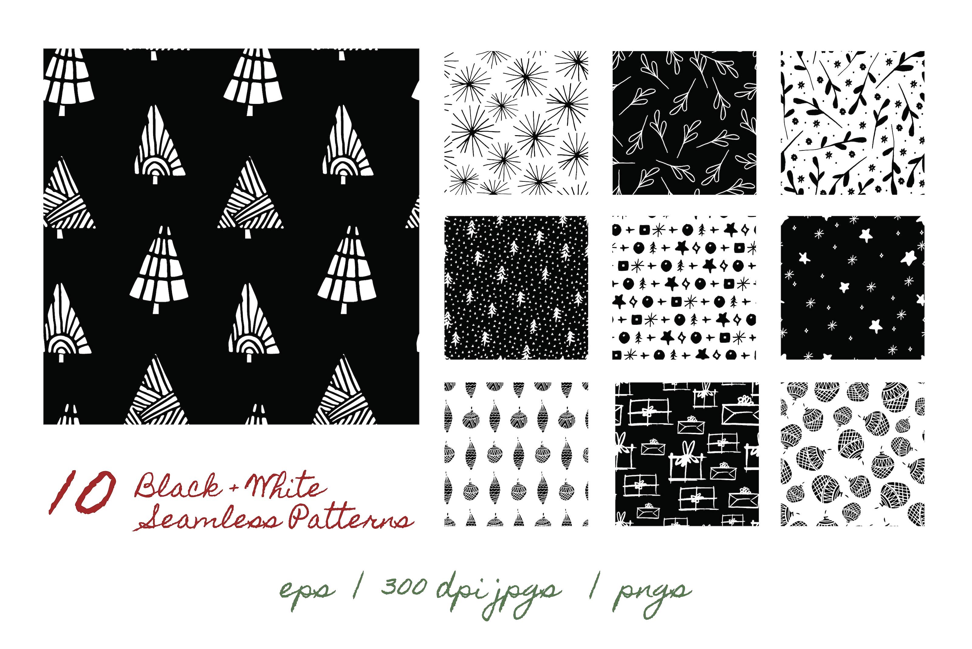 传统手绘节日植物元素 Traditional Holiday Patterns插图(3)