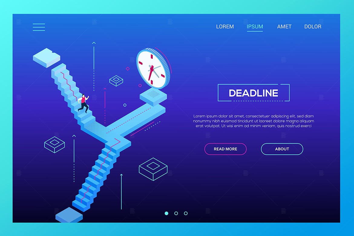 截止日期主题网站设计等距素材库精选概念插画 Deadline concept – isometric website header插图