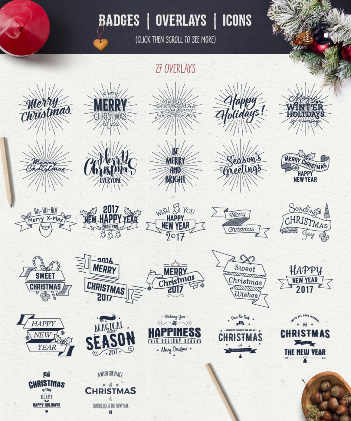 圣诞节主题设计素材包[1.07GB] Christmas Designs Mega Bundle, Retro Xmas Designs插图(9)