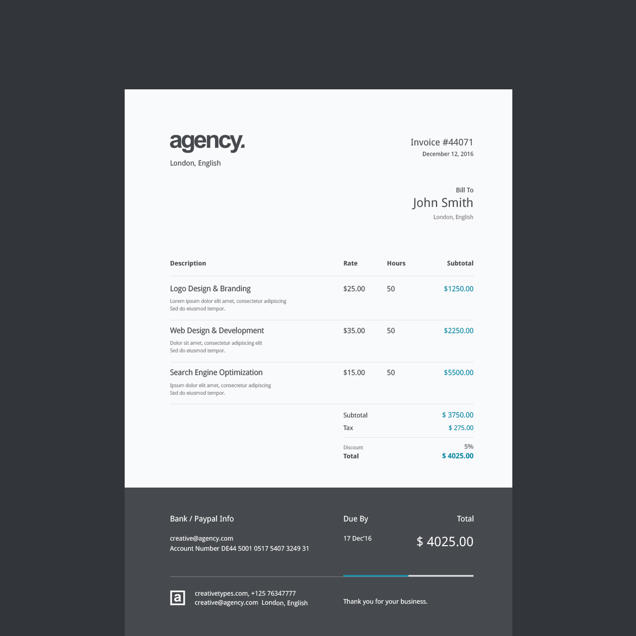 A4规格商业发票票据设计模板 A4 Invoice Print Template插图