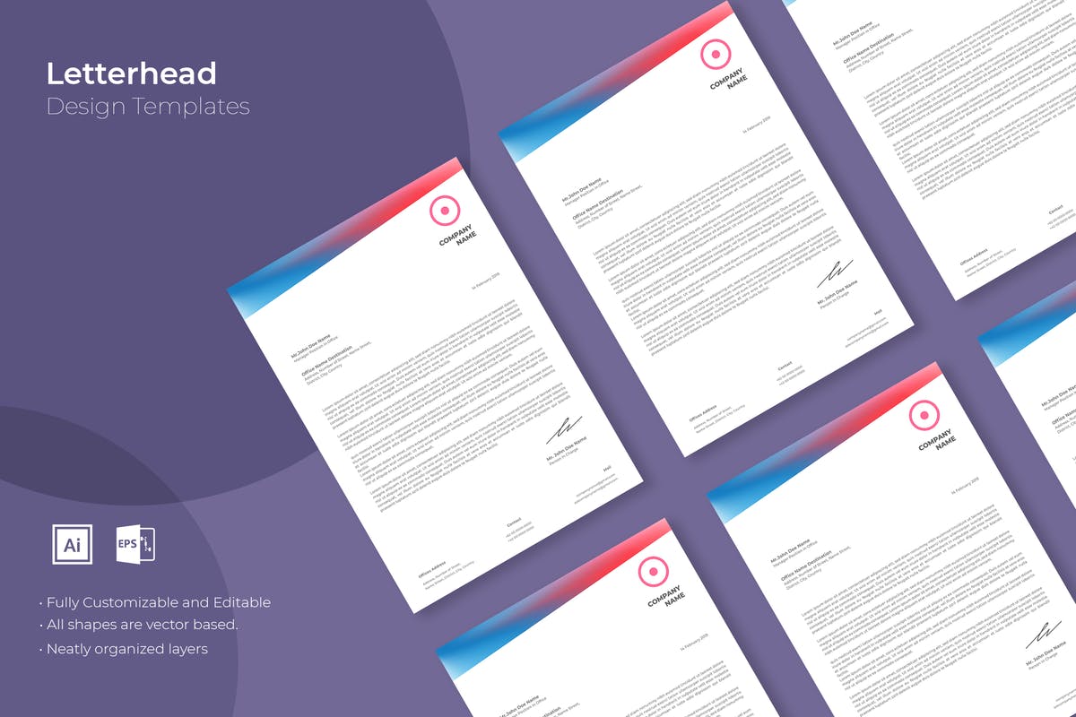 企业品牌VI设计信笺/信头版式模板v49 SRTP- Letterhead Design.49插图