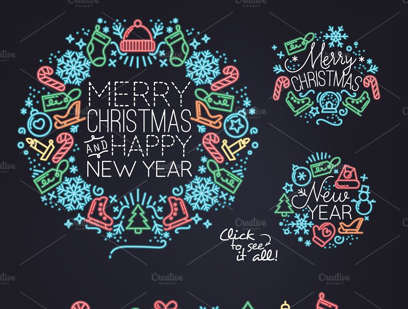 圣诞节扁平风格符号插画 Christmas Flat Symbols插图(2)