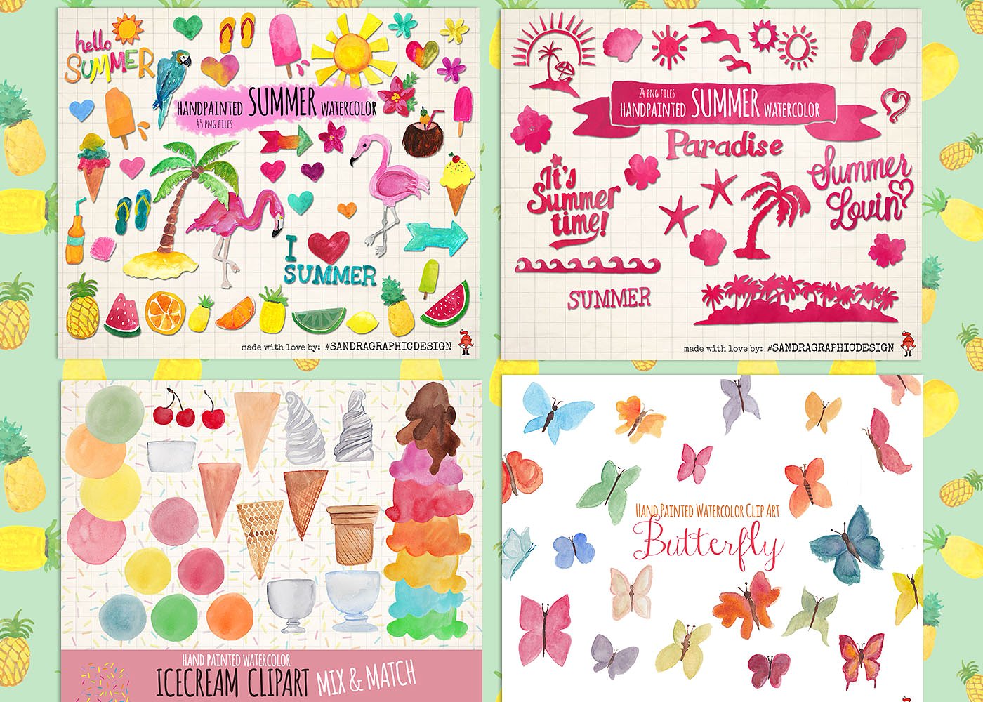 清新可爱的夏天手绘水彩风格元素大集合插图(1)