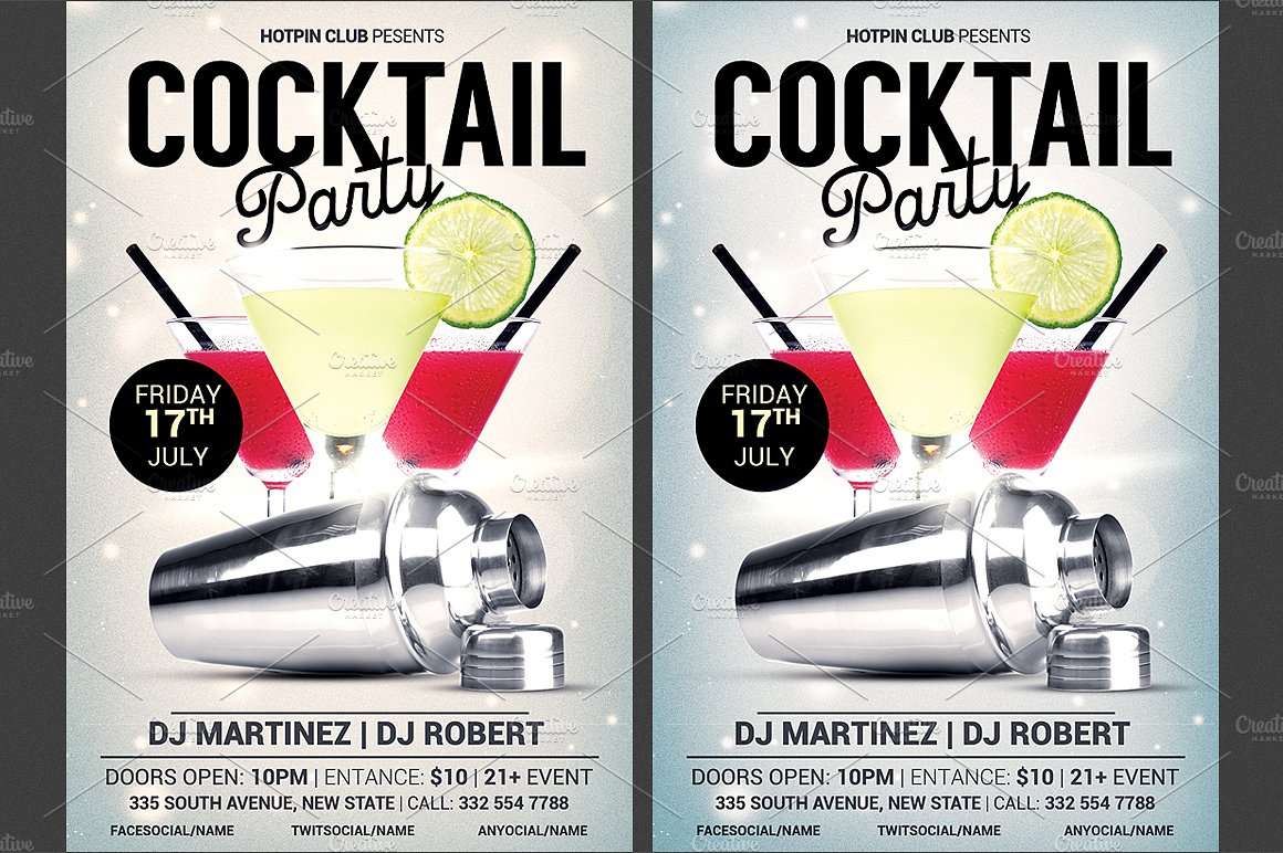 高档性感鸡尾酒舞会活动传单模板 Cocktail Party Flyer Template插图