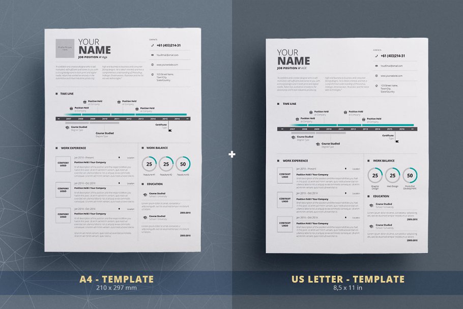 专业的两页信息图表简历模板 Infographic Resume/Cv Template Vol.5插图(3)