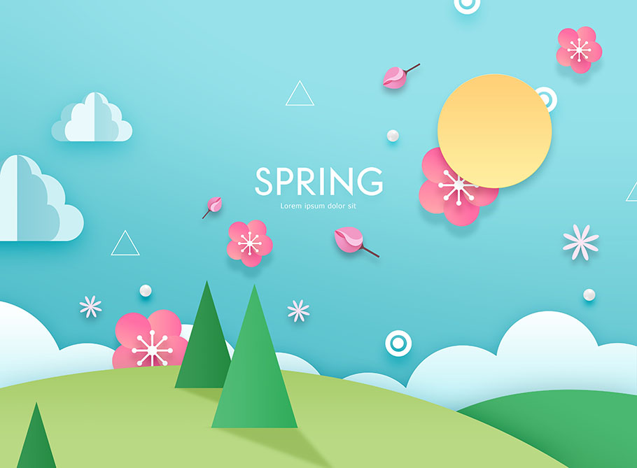 春季创意卡通插画海报模板PSD插图