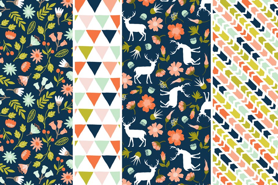 林地荒野主题矢量图案纹理 Woodland Wilderness Vector Patterns插图(4)